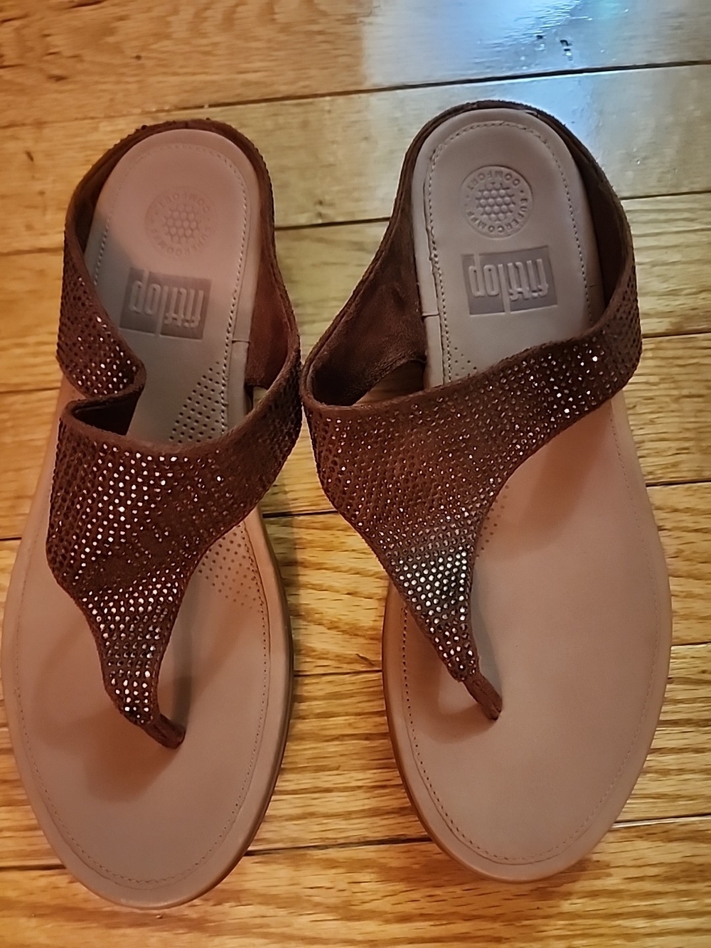 FitFlop Banda Glitz Bronze Rhinestones Embellished Thong Women's Sandals